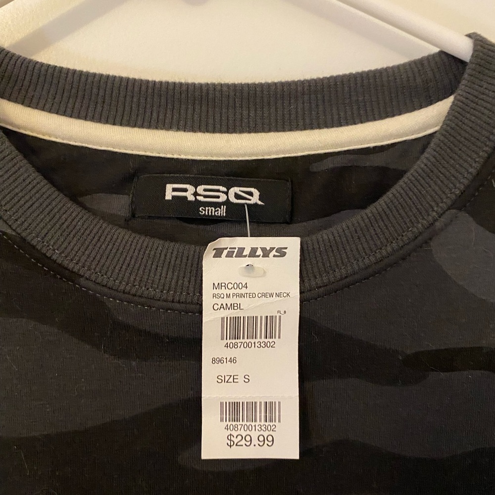 NWT RSQ sweatshirt in camp shades of black and grey